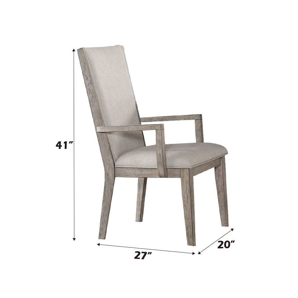 Set of Two Gray Fabric And Solid Wood Dining Arm Chairs HomeRoots