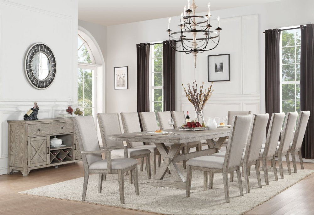 Set of Two Gray Fabric And Solid Wood Dining Arm Chairs HomeRoots