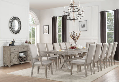 Set of Two Gray Fabric And Solid Wood Dining Arm Chairs HomeRoots