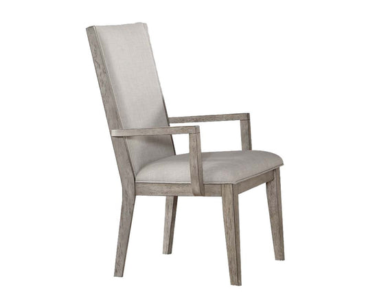 Set of Two Gray Fabric And Solid Wood Dining Arm Chairs HomeRoots
