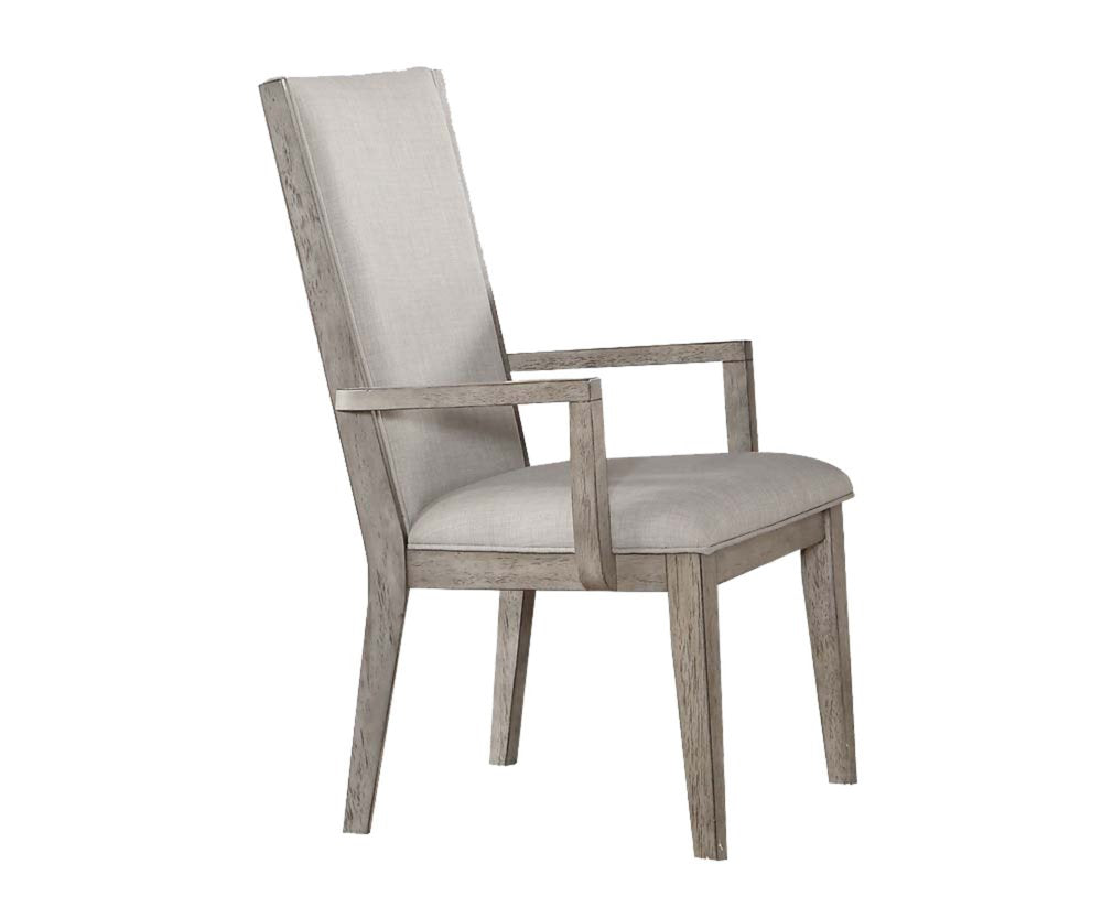 Set of Two Gray Fabric And Solid Wood Dining Arm Chairs HomeRoots