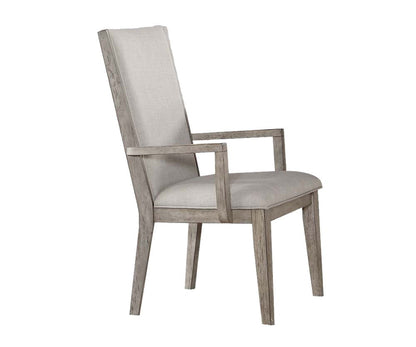 Set of Two Gray Fabric And Solid Wood Dining Arm Chairs HomeRoots