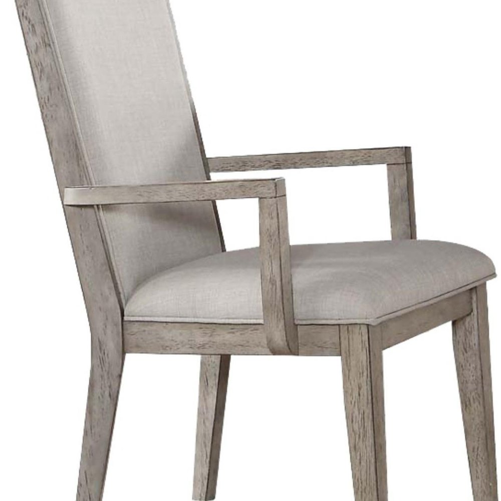Set of Two Gray Fabric And Solid Wood Dining Arm Chairs HomeRoots