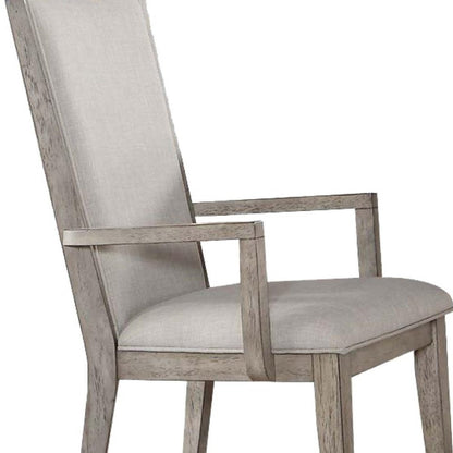 Set of Two Gray Fabric And Solid Wood Dining Arm Chairs HomeRoots