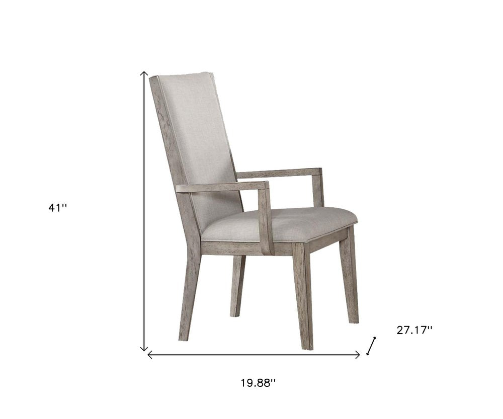 Set of Two Gray Fabric And Solid Wood Dining Arm Chairs HomeRoots