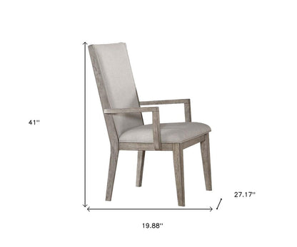Set of Two Gray Fabric And Solid Wood Dining Arm Chairs HomeRoots