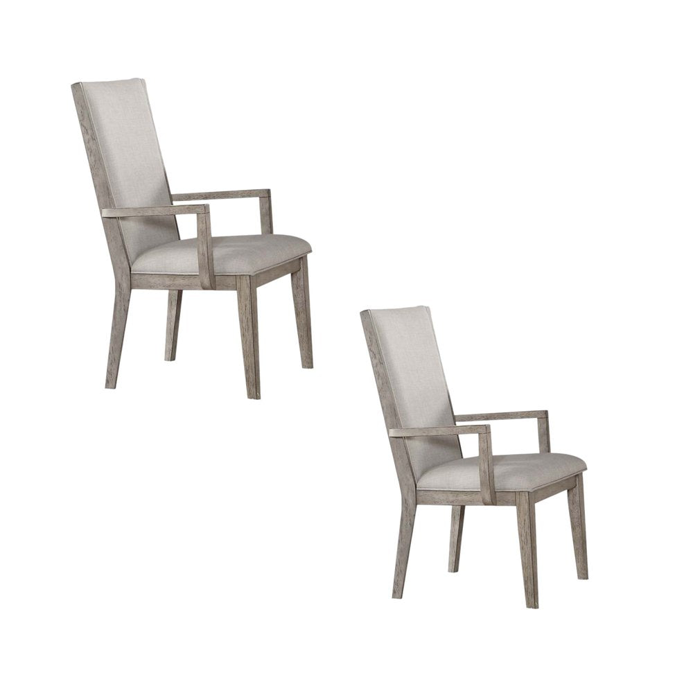 Set of Two Gray Fabric And Solid Wood Dining Arm Chairs HomeRoots
