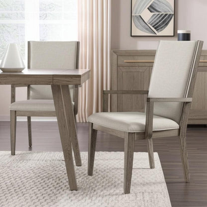 Set of Two Gray Fabric And Solid Wood Dining Arm Chairs HomeRoots