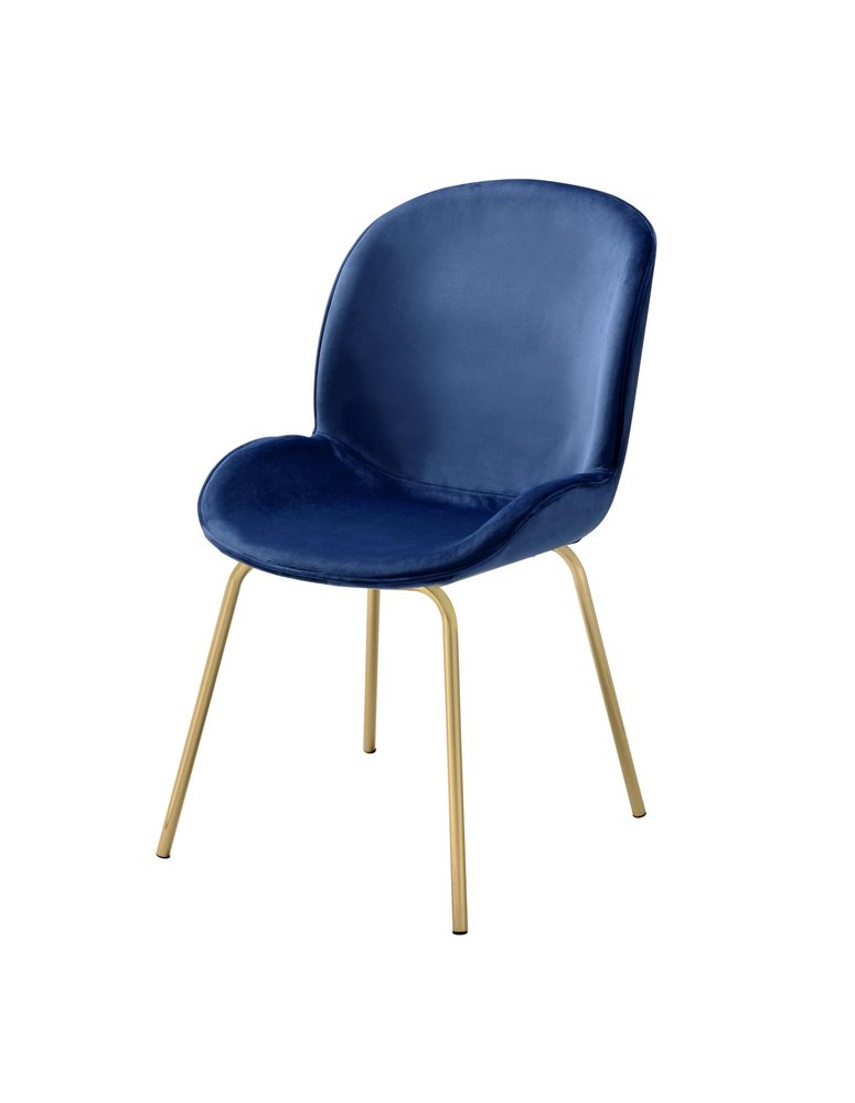 Set of Two Blue And Gold Velvet And Metal Dining Side Chairs HomeRoots