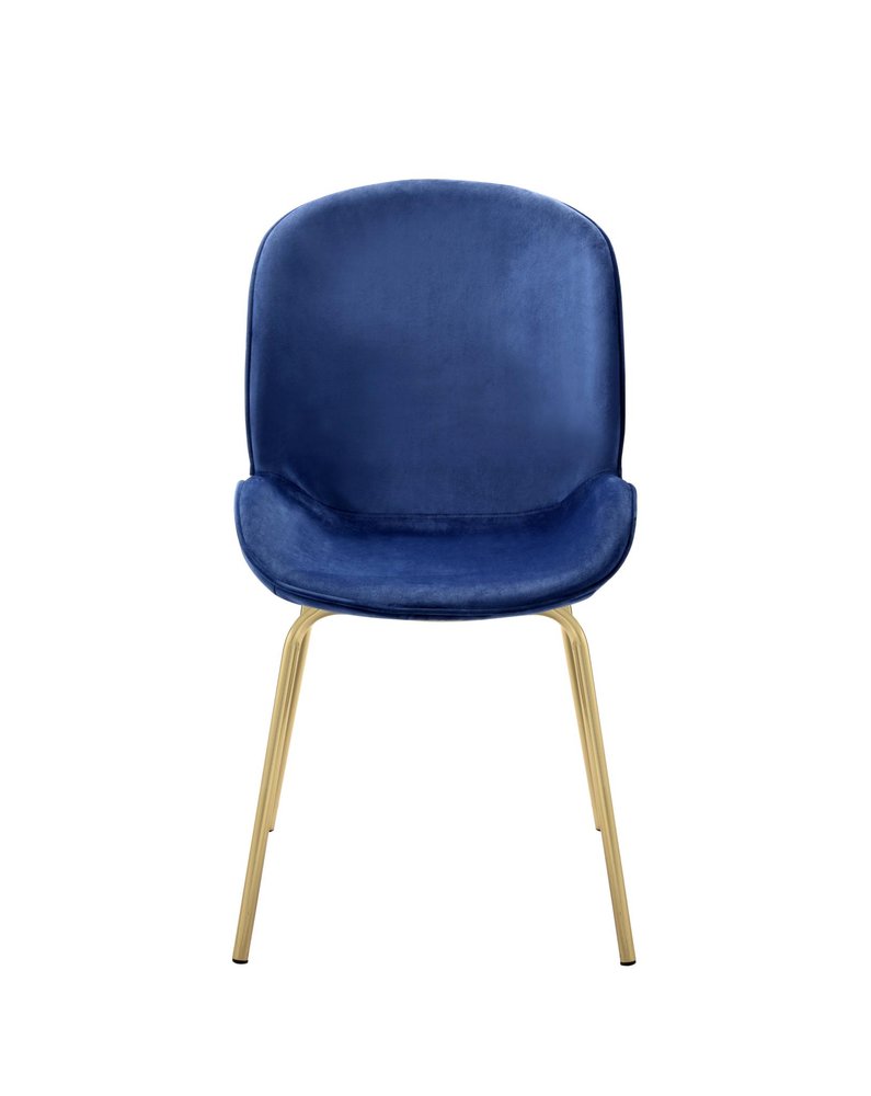 Set of Two Blue And Gold Velvet And Metal Dining Side Chairs — view 2