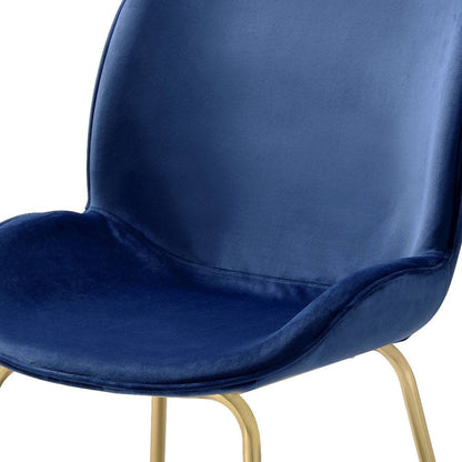 Set of Two Blue And Gold Velvet And Metal Dining Side Chairs HomeRoots