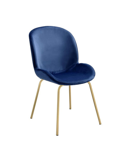 Set of Two Blue And Gold Velvet And Metal Dining Side Chairs HomeRoots