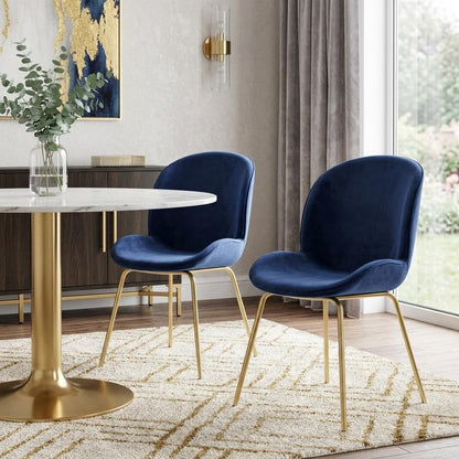 Set of Two Blue And Gold Velvet And Metal Dining Side Chairs HomeRoots
