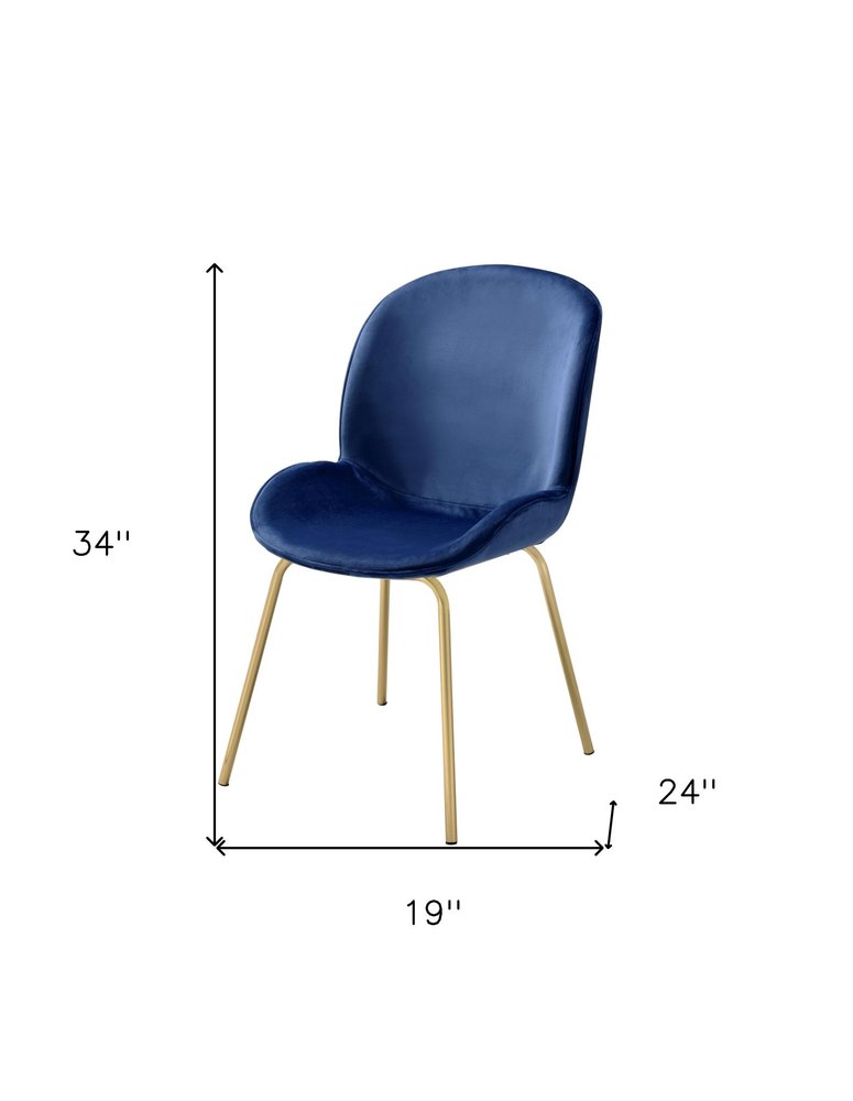 Set of Two Blue And Gold Velvet And Metal Dining Side Chairs HomeRoots