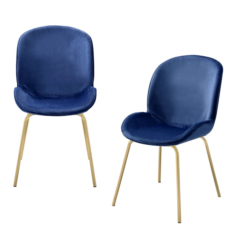 Set of Two Blue And Gold Velvet And Metal Dining Side Chairs — view 8