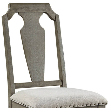 Set of Two Beige And Oak Linen And Solid Wood Open Back Dining Side Chairs HomeRoots
