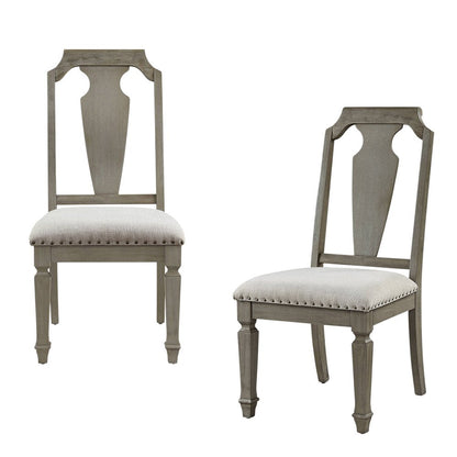 Set of Two Beige And Oak Linen And Solid Wood Open Back Dining Side Chairs HomeRoots