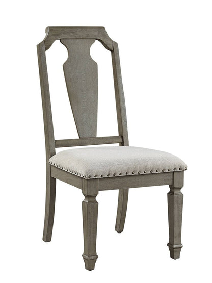 Set of Two Beige And Oak Linen And Solid Wood Open Back Dining Side Chairs HomeRoots