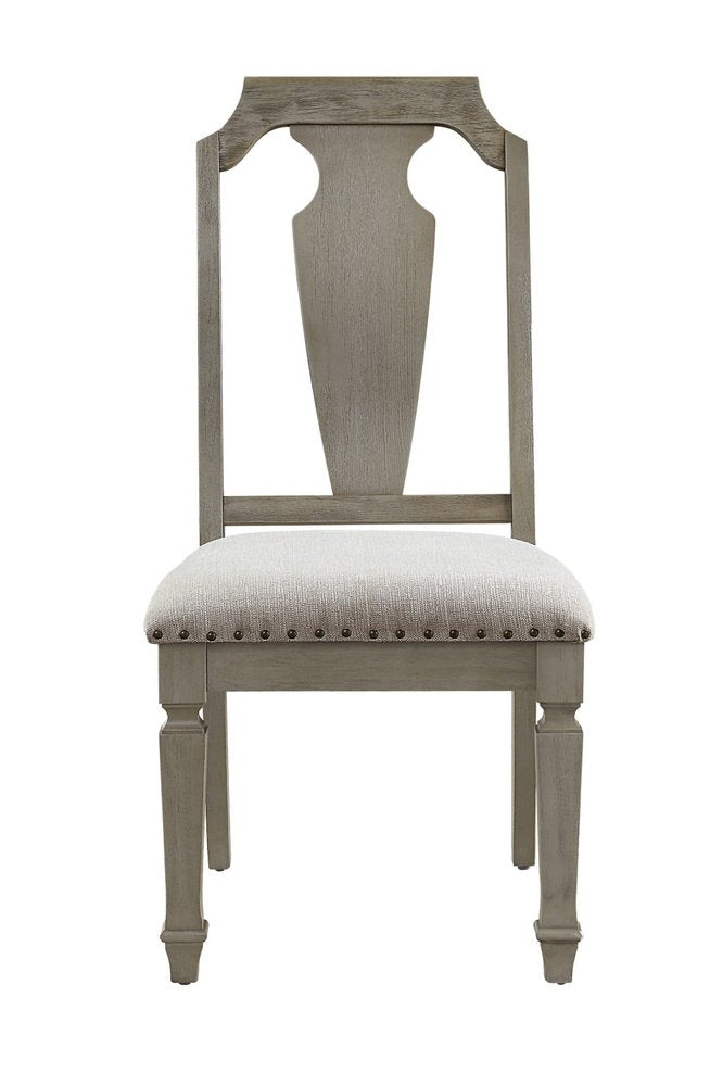 Set of Two Beige And Oak Linen And Solid Wood Open Back Dining Side Chairs HomeRoots