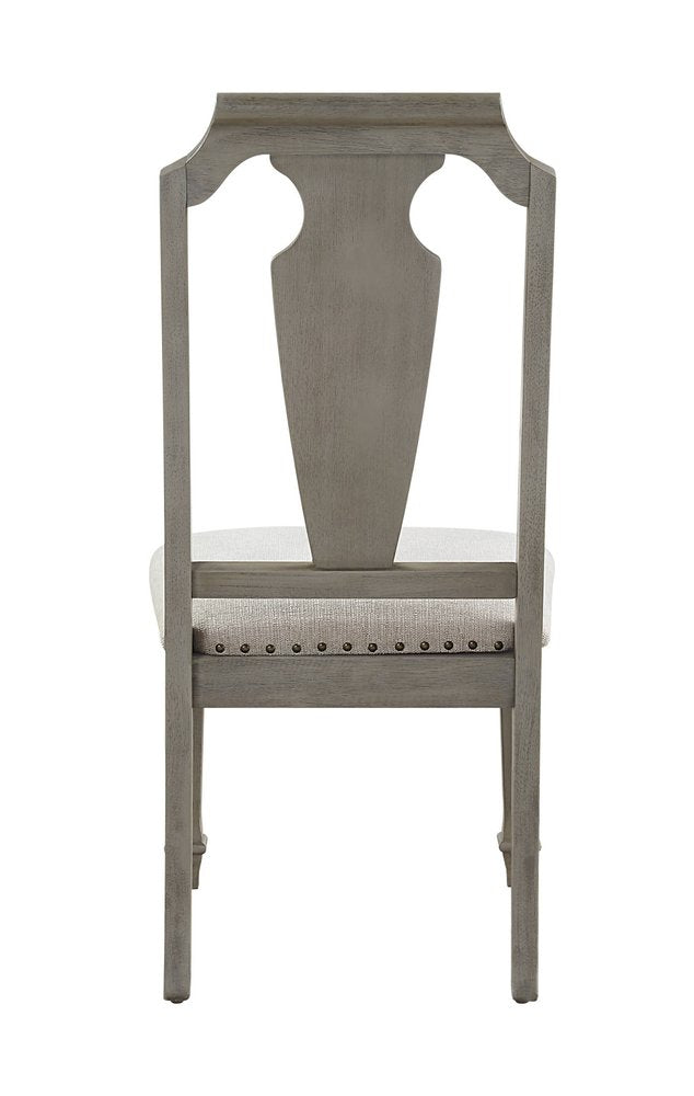 Set of Two Beige And Oak Linen And Solid Wood Open Back Dining Side Chairs HomeRoots