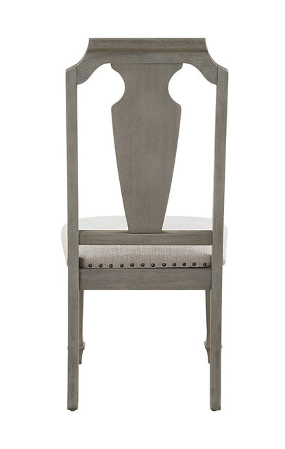 Set of Two Beige And Oak Linen And Solid Wood Open Back Dining Side Chairs HomeRoots