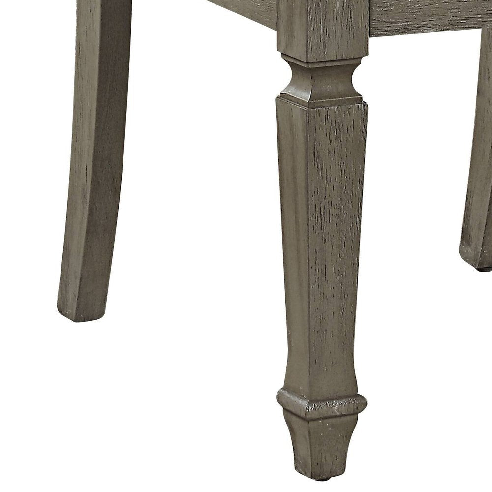 Set of Two Beige And Oak Linen And Solid Wood Open Back Dining Side Chairs — view 10