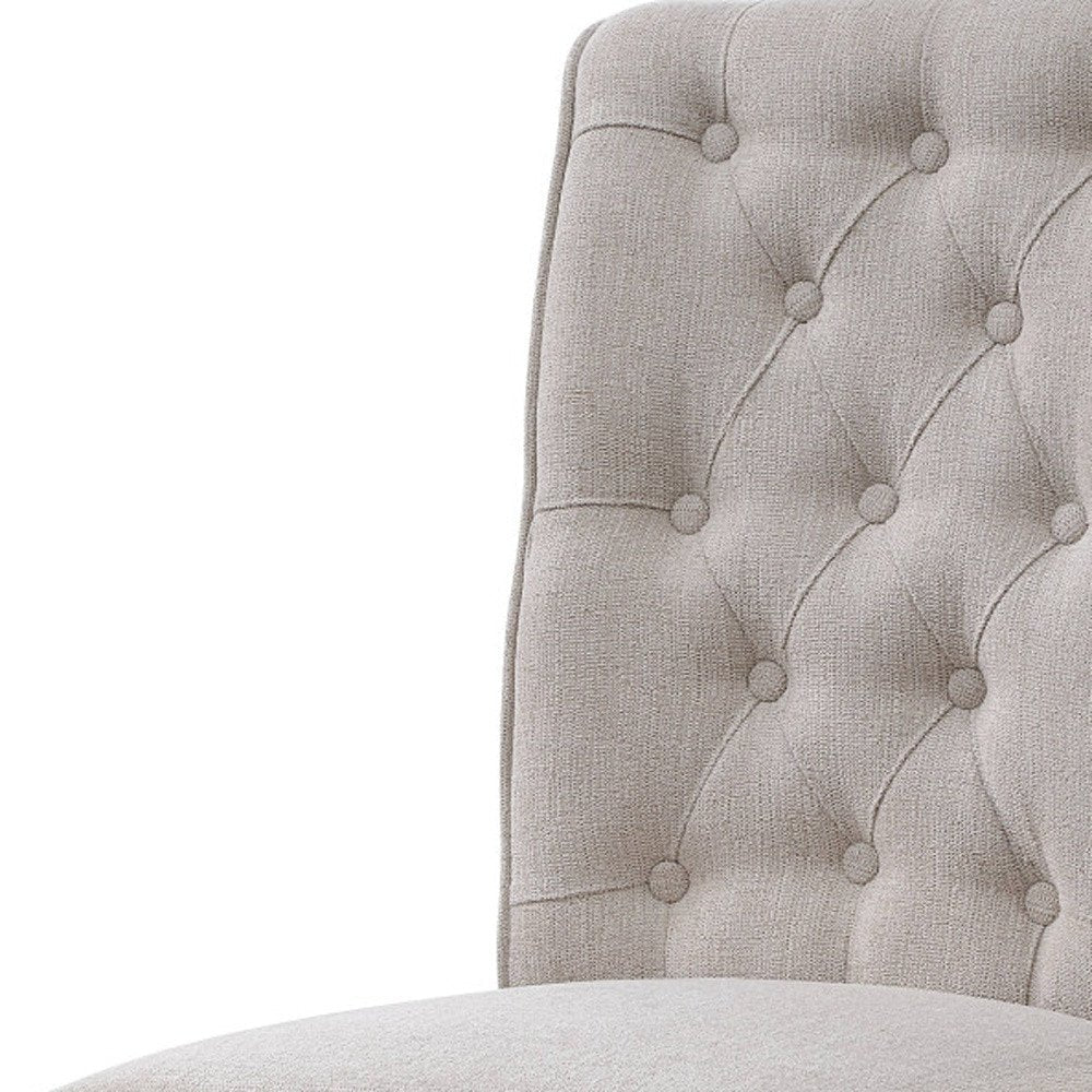 Set of Two Tufted Beige and Gray Upholstered Linen And Solid Wood Dining Side Chairs HomeRoots