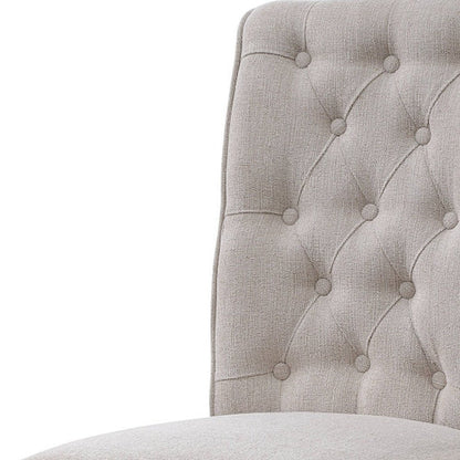 Set of Two Tufted Beige and Gray Upholstered Linen And Solid Wood Dining Side Chairs HomeRoots