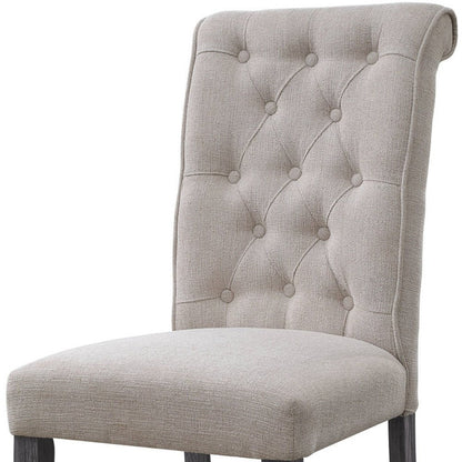 Set of Two Tufted Beige and Gray Upholstered Linen And Solid Wood Dining Side Chairs HomeRoots