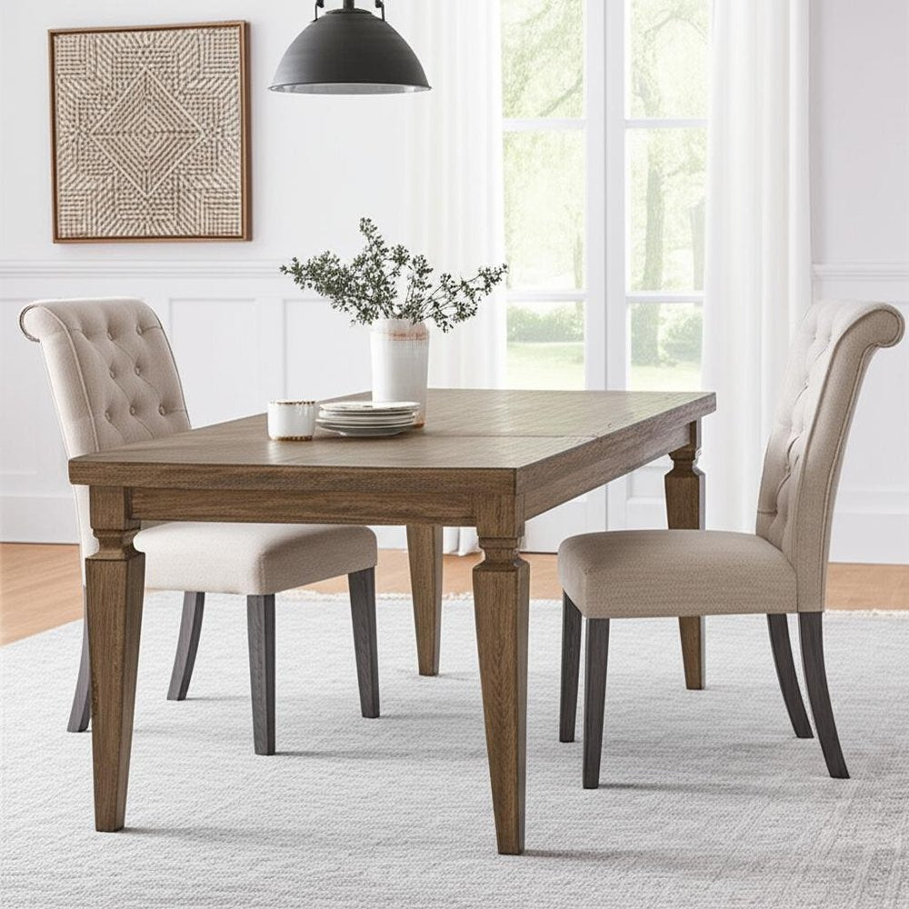 Set of Two Tufted Beige and Gray Upholstered Linen And Solid Wood Dining Side Chairs HomeRoots