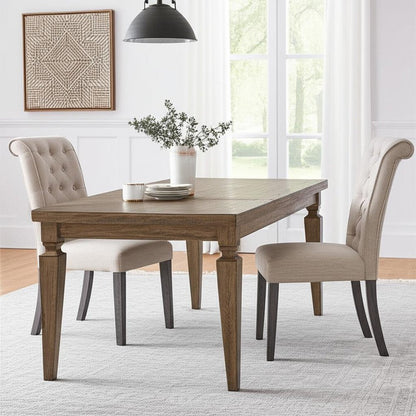 Set of Two Tufted Beige and Gray Upholstered Linen And Solid Wood Dining Side Chairs HomeRoots