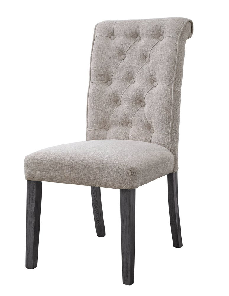 Set of Two Tufted Beige and Gray Upholstered Linen And Solid Wood Dining Side Chairs HomeRoots