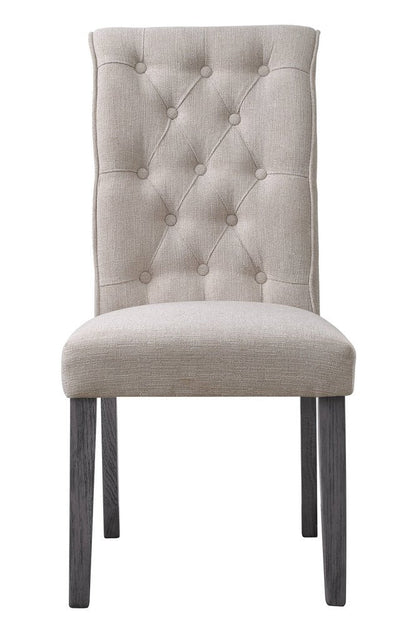 Set of Two Tufted Beige and Gray Upholstered Linen And Solid Wood Dining Side Chairs HomeRoots