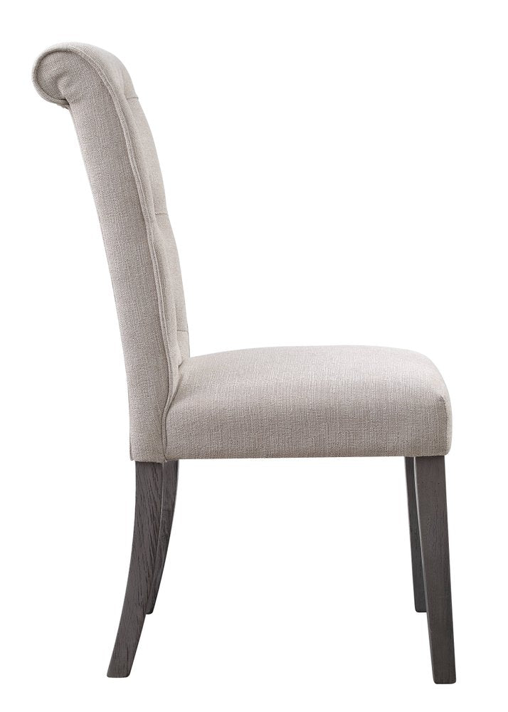 Set of Two Tufted Beige and Gray Upholstered Linen And Solid Wood Dining Side Chairs HomeRoots