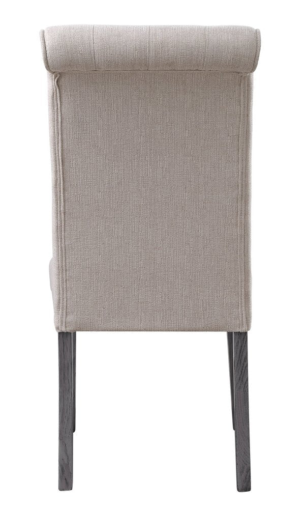 Set of Two Tufted Beige and Gray Upholstered Linen And Solid Wood Dining Side Chairs HomeRoots