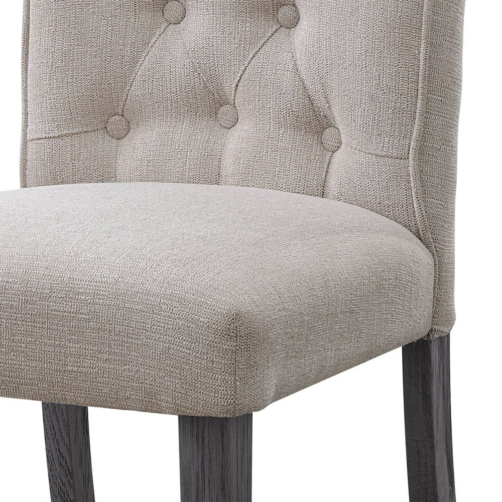 Set of Two Tufted Beige and Gray Upholstered Linen And Solid Wood Dining Side Chairs HomeRoots