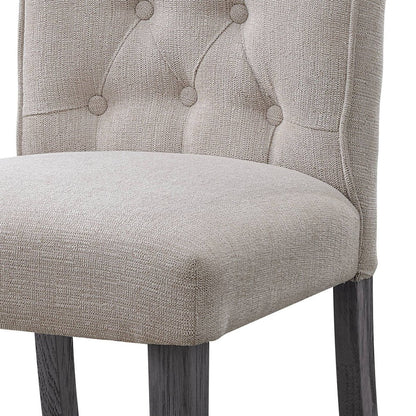 Set of Two Tufted Beige and Gray Upholstered Linen And Solid Wood Dining Side Chairs HomeRoots