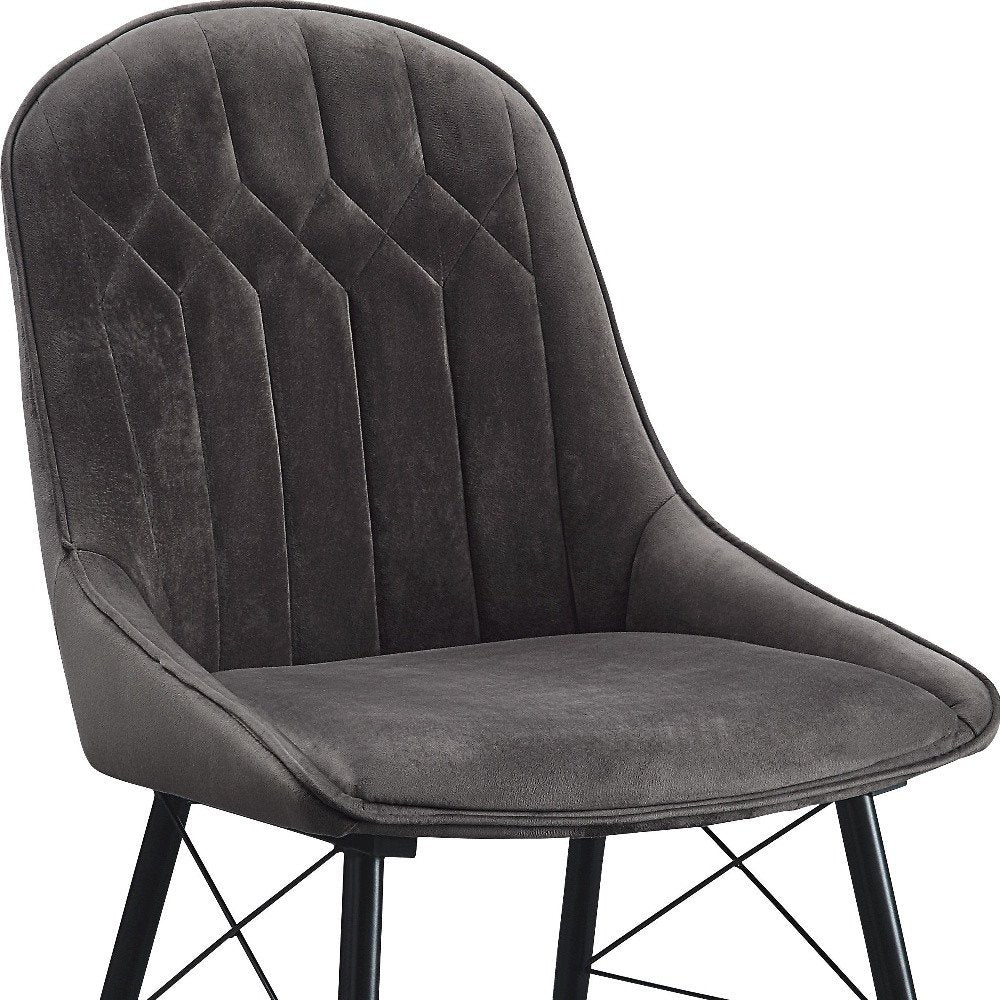 Set of Two Gray And Black Tufted Fabric And Wood Dining Side Chairs HomeRoots