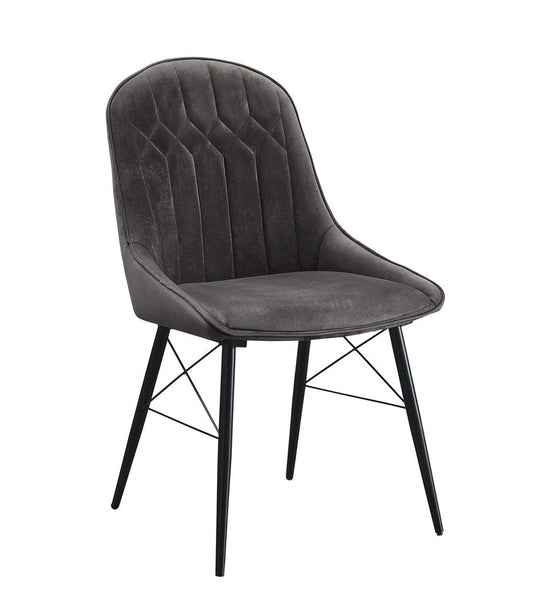 Set of Two Gray And Black Tufted Fabric And Wood Dining Side Chairs