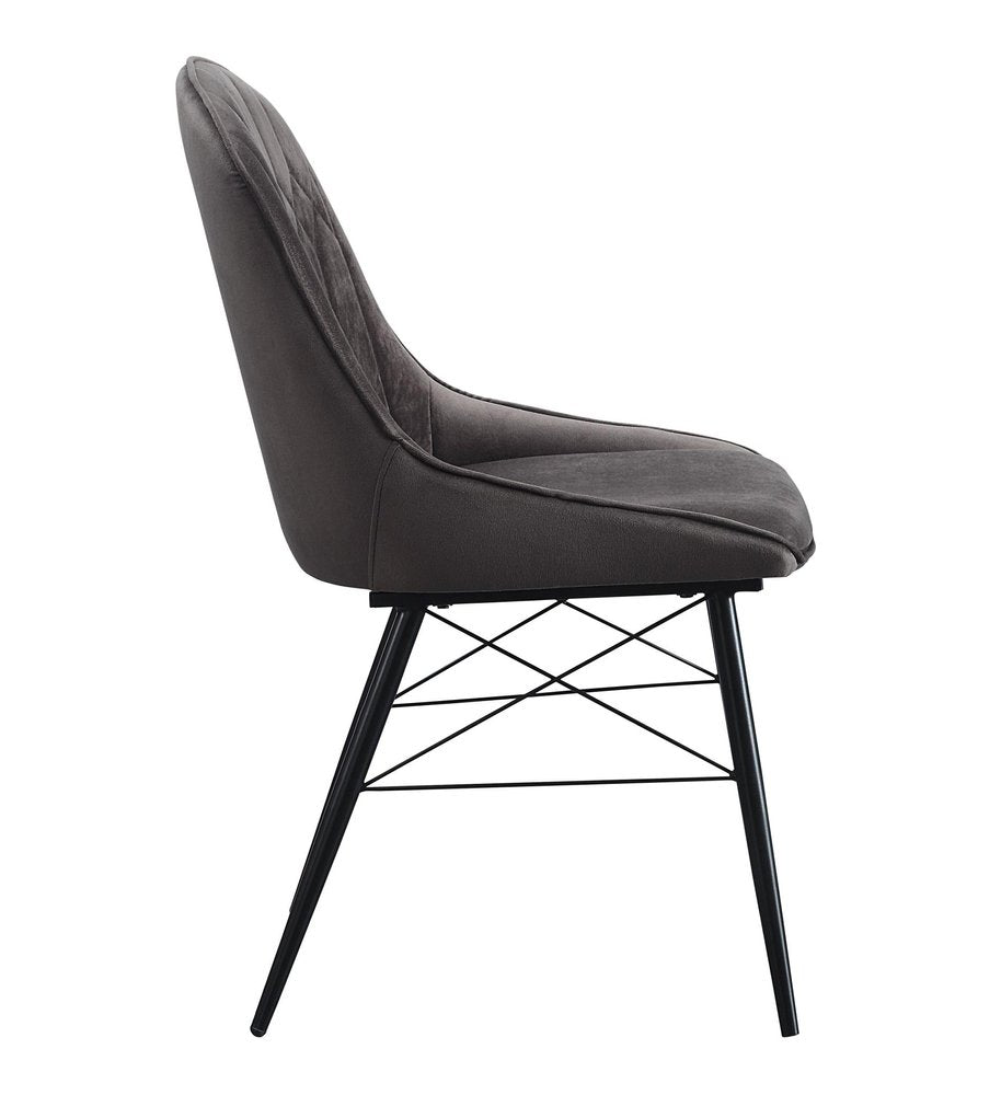 Set of Two Gray And Black Tufted Fabric And Wood Dining Side Chairs HomeRoots