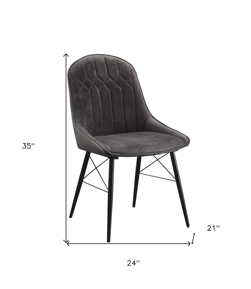 Set of Two Gray And Black Tufted Fabric And Wood Dining Side Chairs HomeRoots