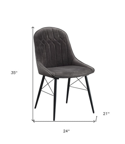 Set of Two Gray And Black Tufted Fabric And Wood Dining Side Chairs HomeRoots