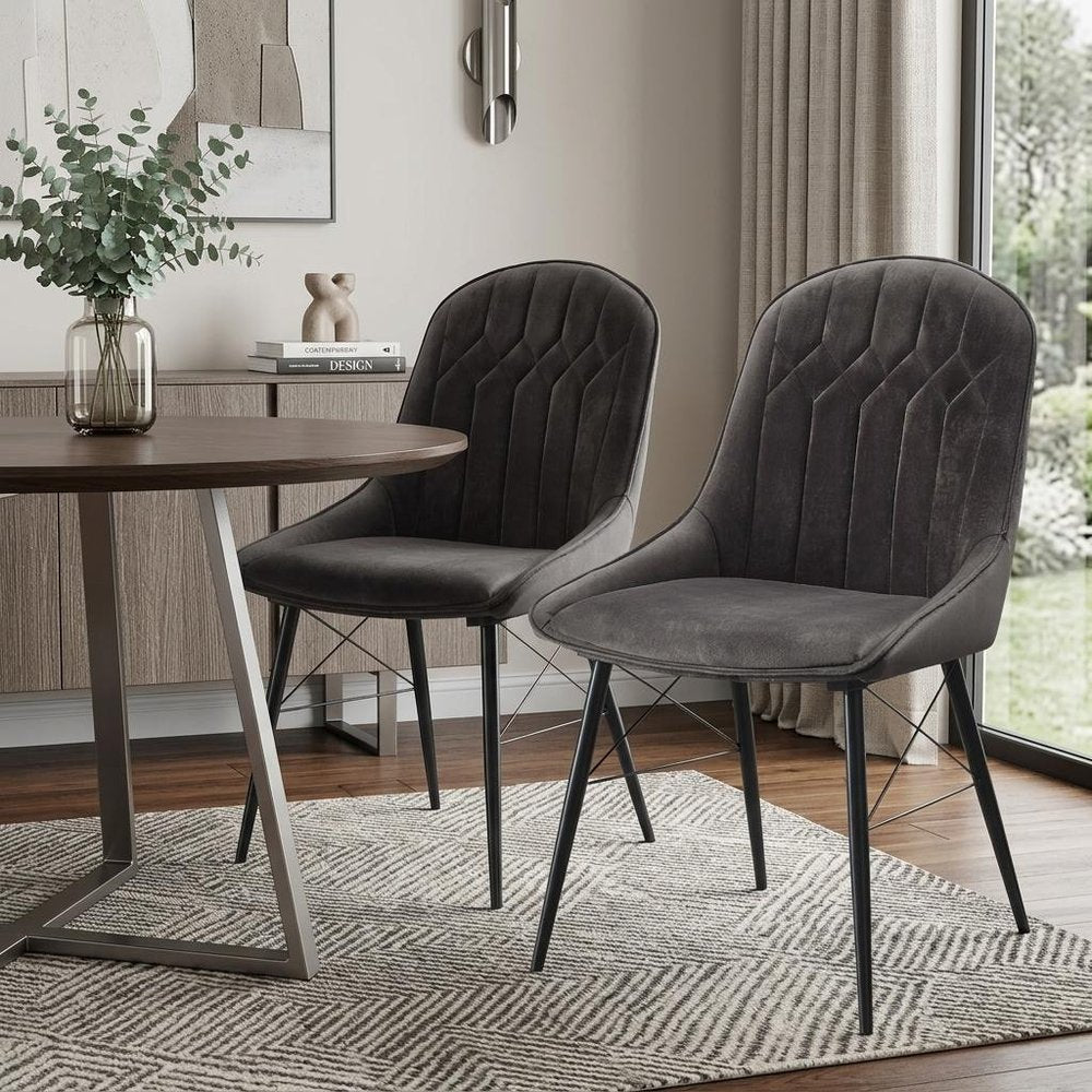 Set of Two Gray And Black Tufted Fabric And Wood Dining Side Chairs — view 9