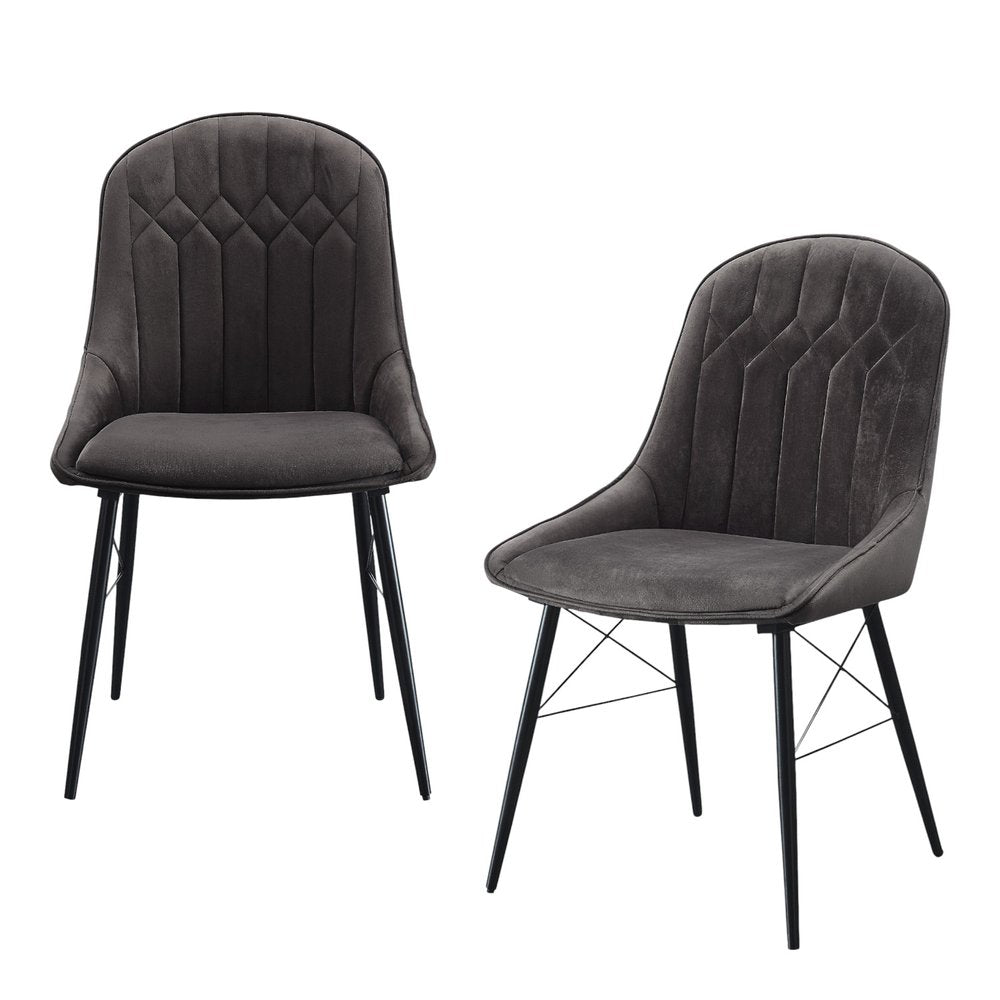 Set of Two Gray And Black Tufted Fabric And Wood Dining Side Chairs HomeRoots