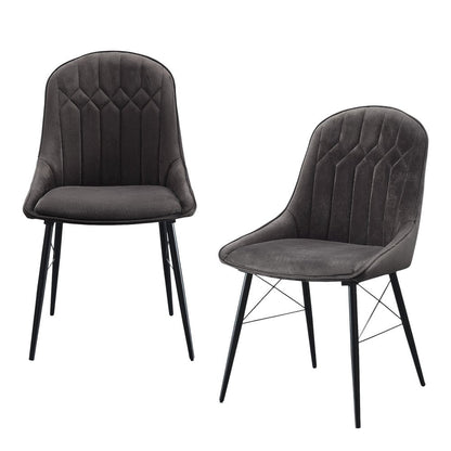 Set of Two Gray And Black Tufted Fabric And Wood Dining Side Chairs HomeRoots
