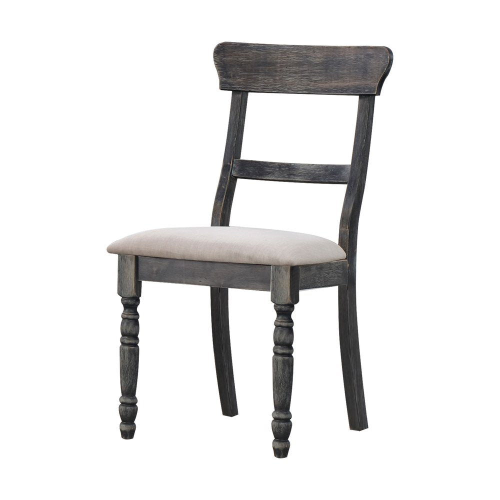 Set of Two Light Brown And Gray Linen And Wood Ladder Back Dining Side Chairs HomeRoots