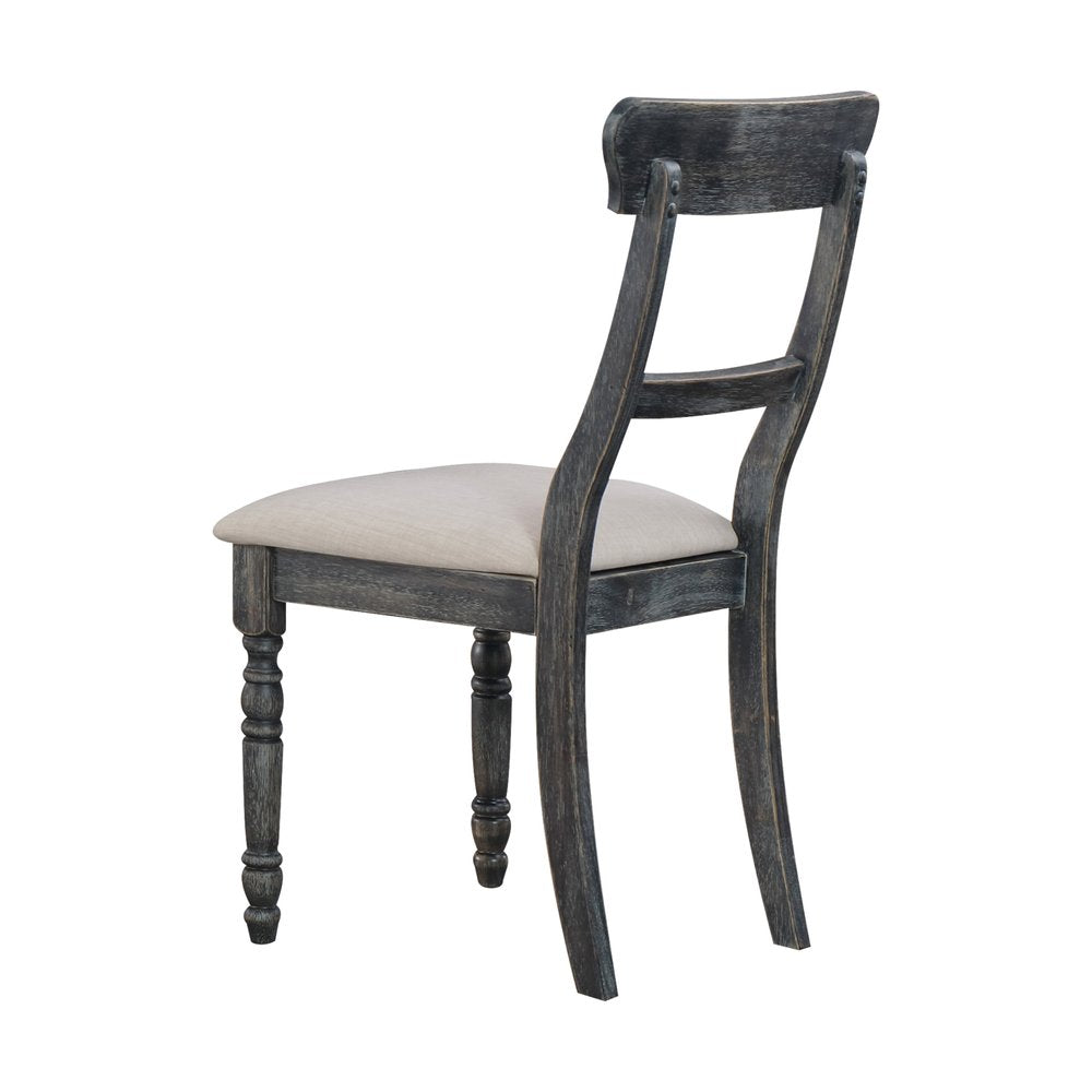 Set of Two Light Brown And Gray Linen And Wood Ladder Back Dining Side Chairs — view 2