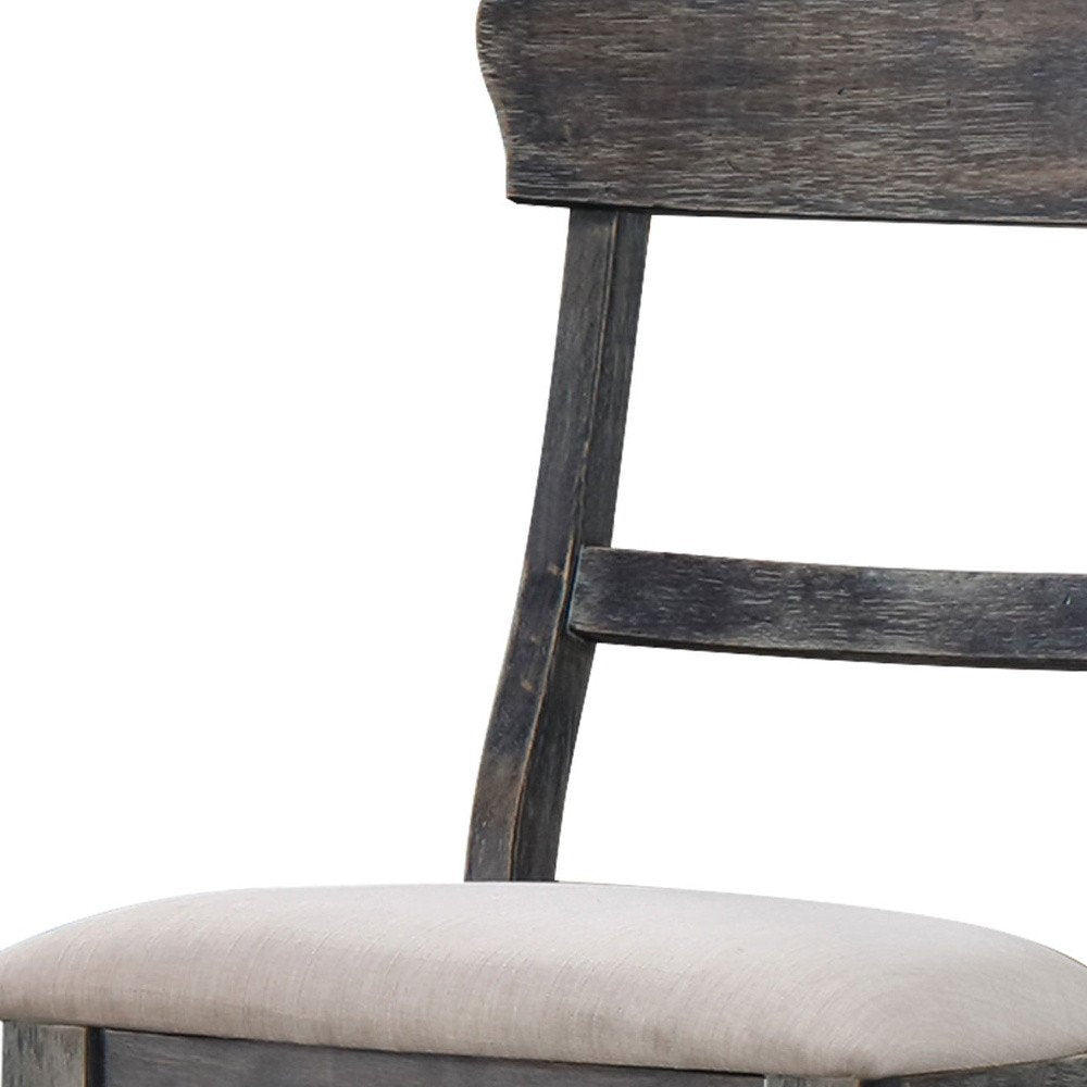 Set of Two Light Brown And Gray Linen And Wood Ladder Back Dining Side Chairs — view 3