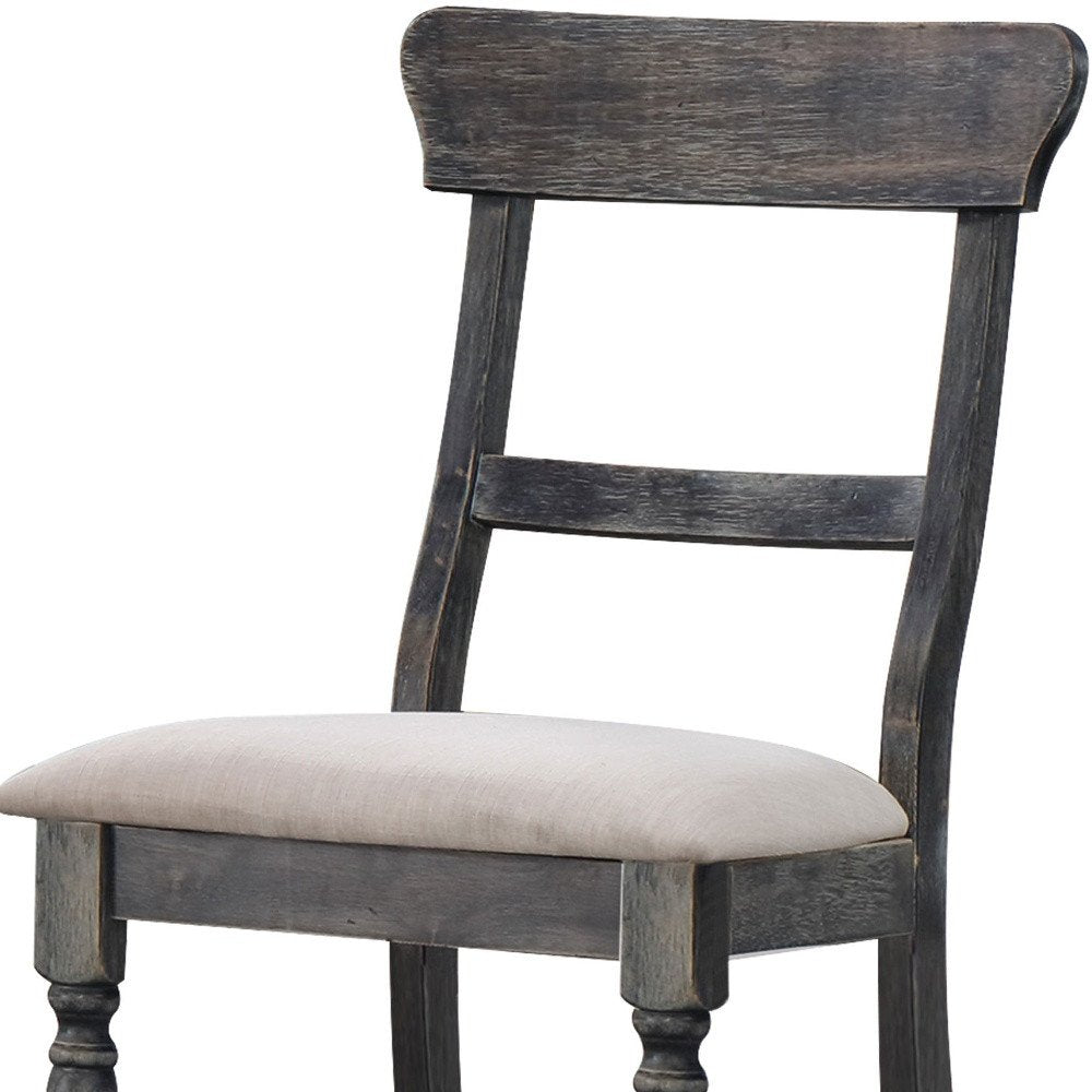Set of Two Light Brown And Gray Linen And Wood Ladder Back Dining Side Chairs HomeRoots