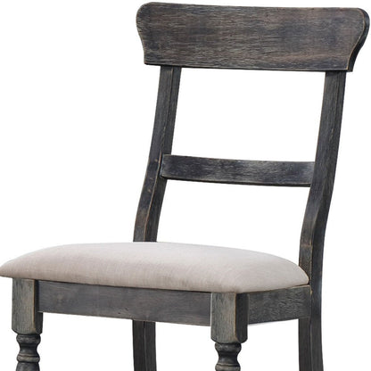 Set of Two Light Brown And Gray Linen And Wood Ladder Back Dining Side Chairs HomeRoots